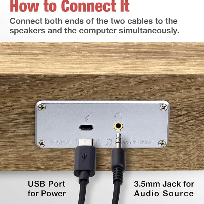 MICA Computer Speakers Vintage Wired Computer Sound Bar Retro Wooden Mini Soundbar USB Powered PC Speakers for Desktop Monitor Laptop Tablet 3.5mm Aux Connection Angled (Yellow)