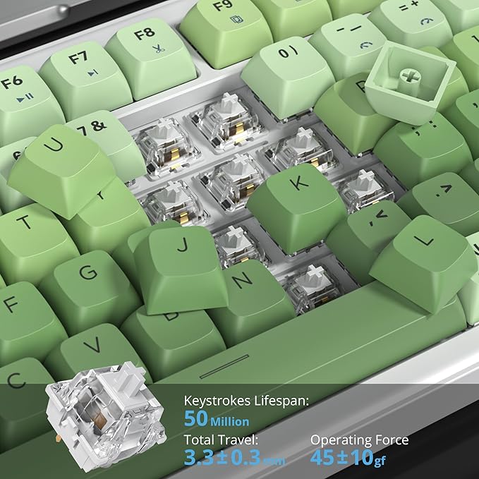 75% Creamy Mechanical Keyboard Green Hot Swap RGB Gaming Key Board with Knob Gasket Mount Wired TKL Keyboard 75 Percent Pre-lubed White Switch Creamy Sounding Keyboards (82 Matcha)