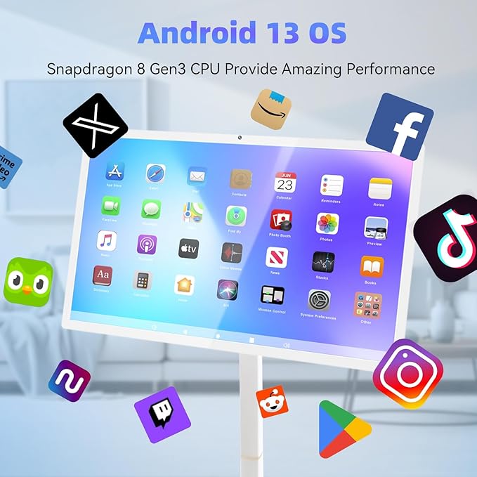 27 Inch Portable Touchscreen Monitor | Rolling Monitor on Wheels | 1080p Smart Screen | 8g+128g | Android OS 13 | 4K Webcam &amp 133wh Battery(Up to 8H) (1080P)