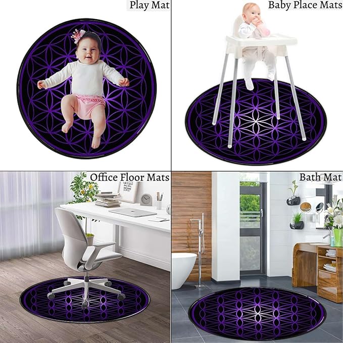 Dark Blue Flower Room Round Chair Mat for Carpeted Floor Anti-Slip Floor Protector Gaming Computer Chair Mat for Office Gaming Colorful Geometric Circular MotifsBlue Purple Diameter 47.2 in
