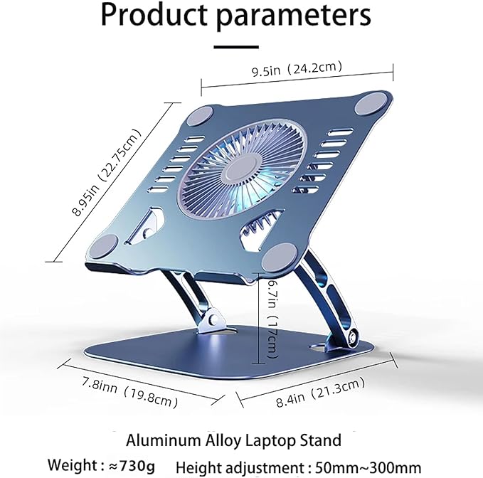Laptop Cooler Cooling Pad Stand - Slim Ergonimic Laptop Stand for Desk 3 Speed Cooling Fan Adjustable Height Laptop Cooling Stand for MacBook 11-15.6 Inch Blue &amp Gray