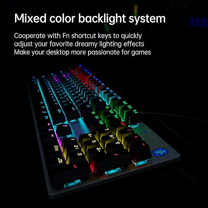 HP GK400F Mechanical Gaming Keyboard 104 Keys Wired Keyboard with Brown Switches Mixed Lighting Double-Shot ABS Keycaps for Desktop and Laptop (Gunmetal Black)