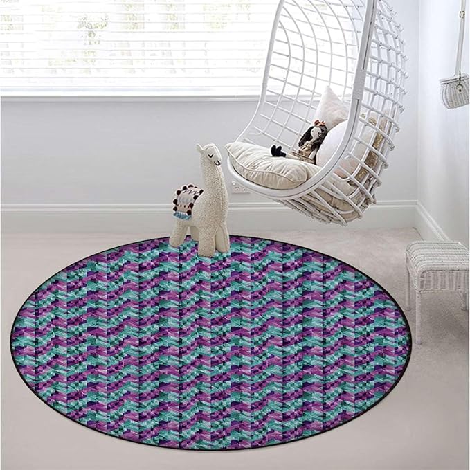 Hot Pink Round Area Rugs Non-Slip Absorbent Round Rug Soft Comfortable Throw Rugs for Living Room Bedroom Nursery Decor Geometry Artwork Stylish Futuristic Diameter 51 in