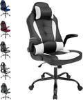Massage Gaming Chair WhiteGamer Chair Video Game Chair for Adults Desk Chair with Lumbar Support Flip Up Arms Rolling Chair with Wheels for Adults PU Leather Computer Chair