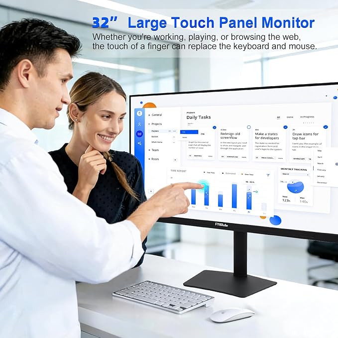 32 Inch Large Touchscreen Monitor QHD 1440P 100HzUSB-C HDMI DisplayportHeight/Swivel/Tilt/Rotating Adjustable Stand IPS Multi-Touch PC Monitor for mall Office Gaming