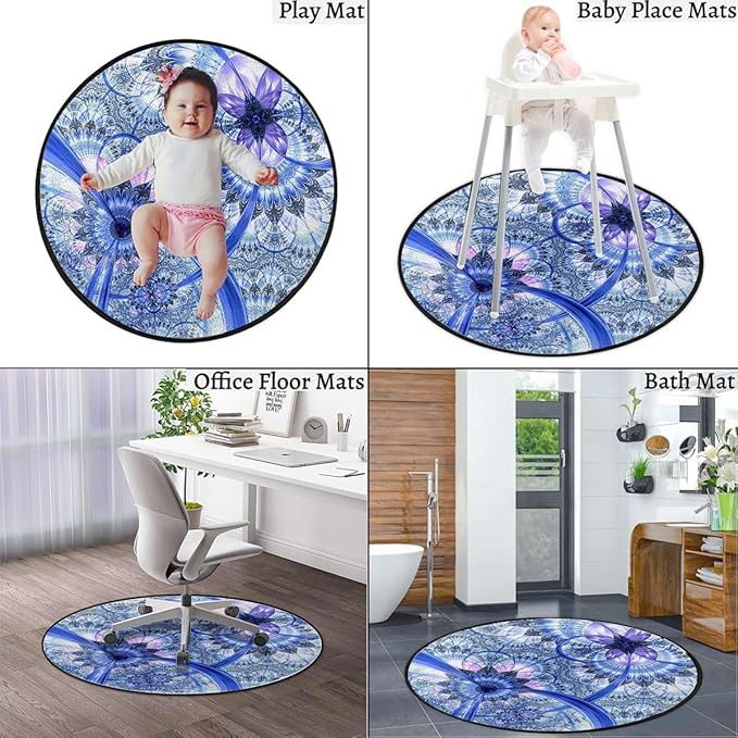 Purple Blue Gaming Chair Mat Round Floor Mats for Office Chair Computer Gaming Desk Mat for Rolling Chair Non-Slip Gaming Rug Spectral Color Motion Graphic Diameter 47.2 in