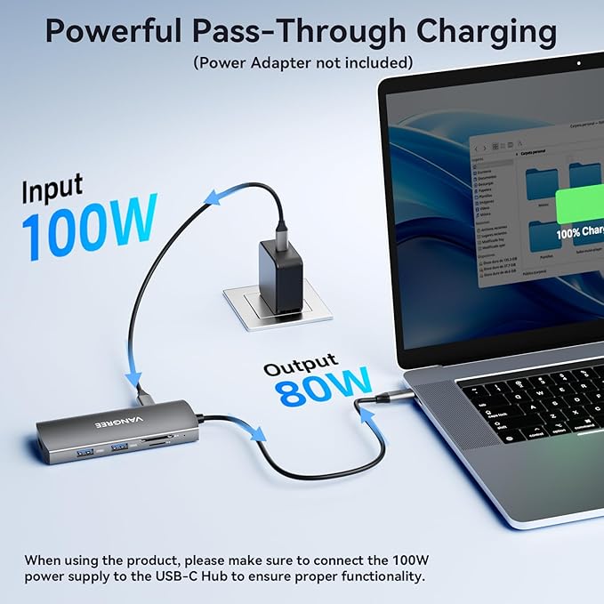 USB C Video Output Hub 3 USB-C &amp 2 USB-A 3.2 10Gbps Ports 4K@60Hz HDMI 100W PD SD/TF USBC Splitter Dual Monitor Adapter for MacBook Pro/Air iMac iPad Pro XPS Surface Galaxy S22Samsung D