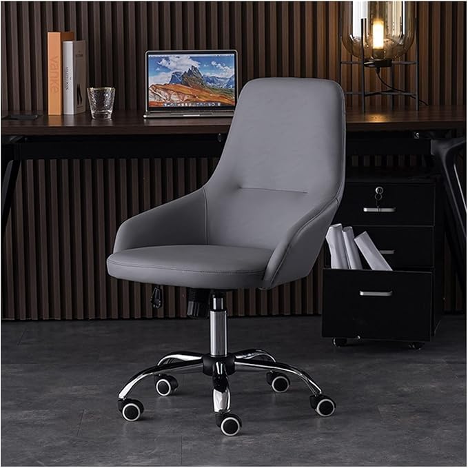 Adjustable Office Computer Chair with Armrest Leather Office Chairs Meeting Room Computer Chair Backrest Gaming(Dark Gray-Silver)