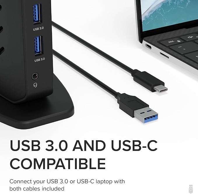 Plugable Dual DisplayPort &amp HDMI Docking Station - USB 3.0 &amp USB-C Laptop Dock for Dual Monitors DisplayLink Mac (Driver Required) ChromeOS &amp Windows Gigabit Ethernet and Audio (UD-695