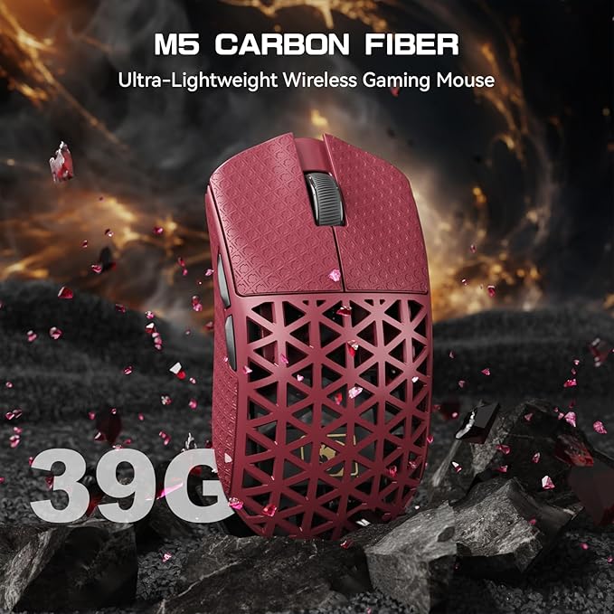 MAMBASNAKE M5 Ultra Carbon Fiber 8000Hz Wireless Gaming Mouse 39g Superlight 42000DPI PAW3950MAX Sensor Nordic 52840 MCU Chip Bluetooth/2.4G/USB-C Wired Mice with Coiled Cable for PC/Mac (White)