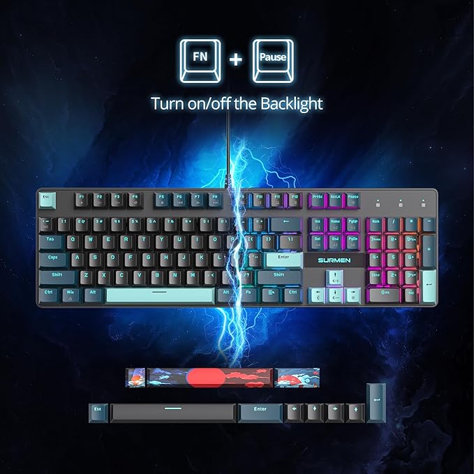 surmen Full Size Creamy Keyboard with Number Pad 104 Keys RGB Wired Mechanical Gaming Keyboard Backlit with PBT Keycaps Linear Red Switch for Laptop Desktop PC Gamers（104 Monster B）