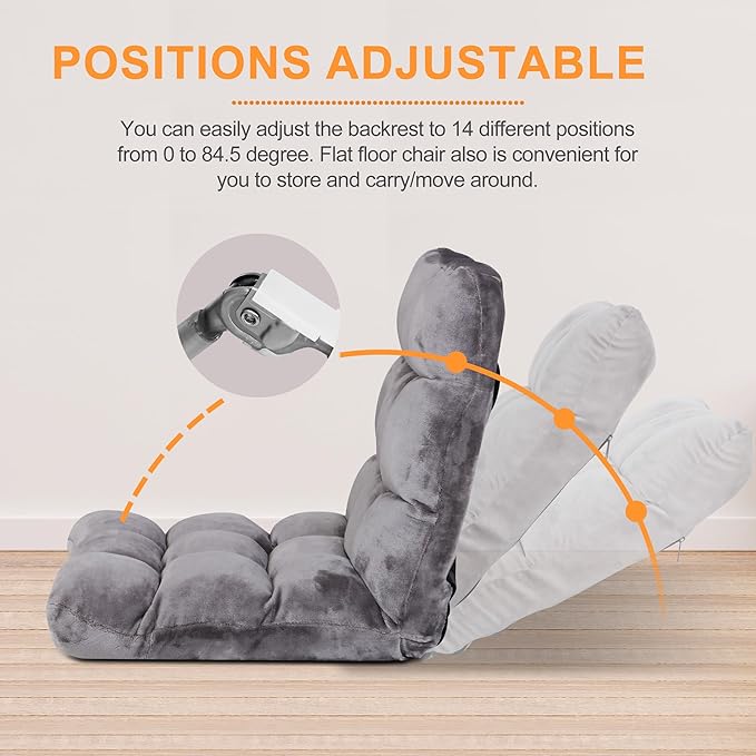 SUPER DEAL 14-Position Folding Floor Chair Gaming Sofa Cushioned Padded Reclining Bed Lounge Couch Seating for Comfy Reading Reading Gaming Relaxing Watching TV
