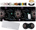 Large Gaming Mouse Pad 31.5x11.8 in Extended Computer Mouse Mat with Non-Slip PU Base Ergonomic Memory Foam Keyboard Wrist Rest for Work &amp Gaming Cute Sun Moon Black Office Desk Pad