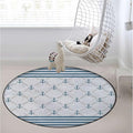 Anchor Gaming Chair Mat Round Floor Mats for Office Chair Computer Gaming Desk Mat for Rolling Chair Non-Slip Gaming Rug Marine Anchor Striped BackgroundPale Blue White Diameter 43.3 in