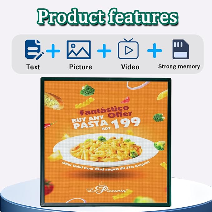P6 Programmable 40x40 Inch Commercial LED Display with WiFi Control HD Multimedia Support for Retail Stores Hospitality &amp Commercial Spaces 160x160 Resolution