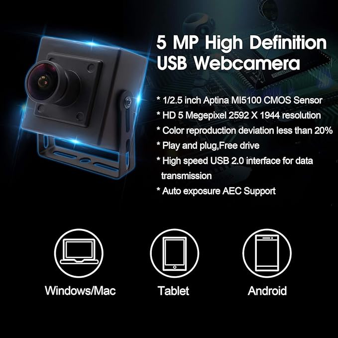 USB Camera 5 Megapixel 2592X1944 Webcamera with Aptina Sensor Webcam 180 Degree Fisheye Lens POE IP Camera High Difinition USB Webcam