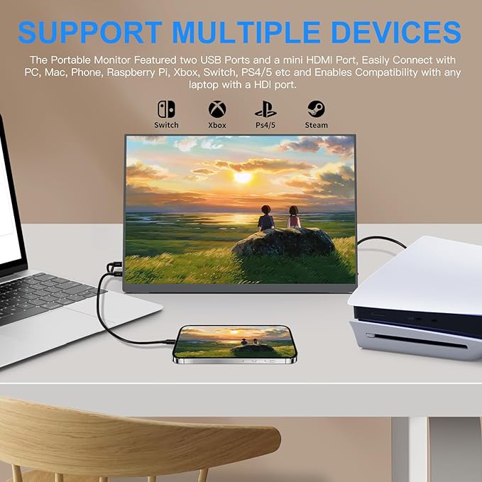 10.5''Portable Monitor for latop 2K FHD 60HZ Laptop Monitor ScreenUSB-C and HDMI Inputs Ultra-Slim IPS Panel with HDR and Premium Smart Cover &amp Speakers for LaptopPCPhonePS4/5SwitchMacXbo