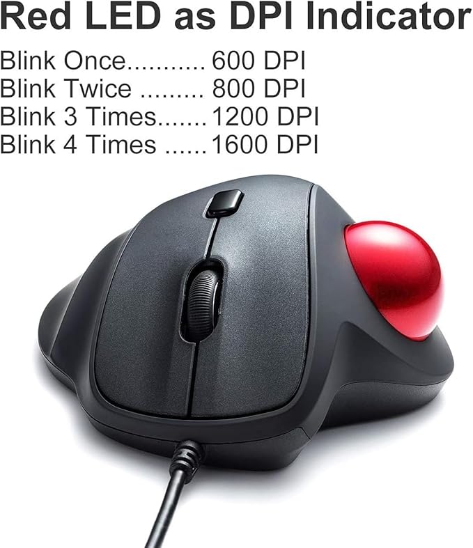 SANWA Wired Ergonomic Trackball Mouse Optical Vertical Rollerball Mice Silent Buttons 34mm Trackball 600/800/1200/1600 DPI Compatible with MacBook Laptop Computer Windows macOS Red