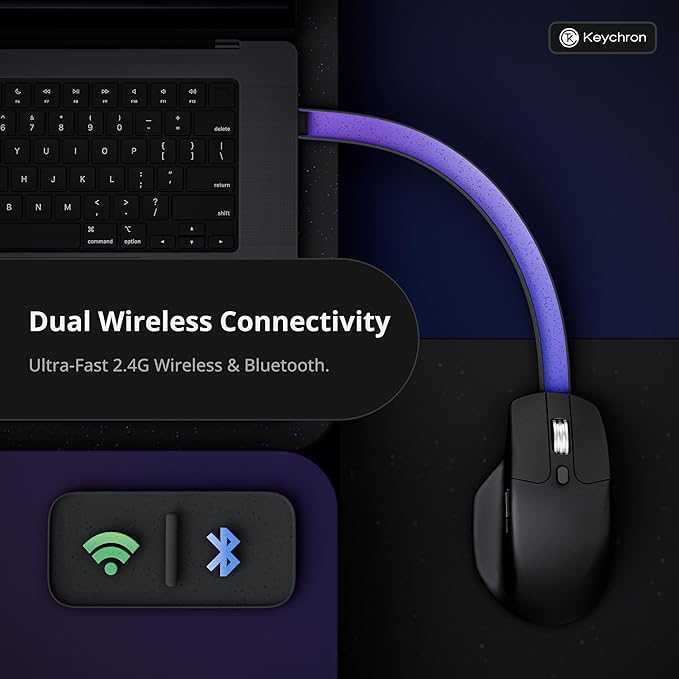 Keychron M6 8000 Hz Wireless Bluetooth 2.4 GHz/Wired Connection Mouse Lightweight Body Programmable PixArt 3950 Sensor for Windows Mac Linux - Black