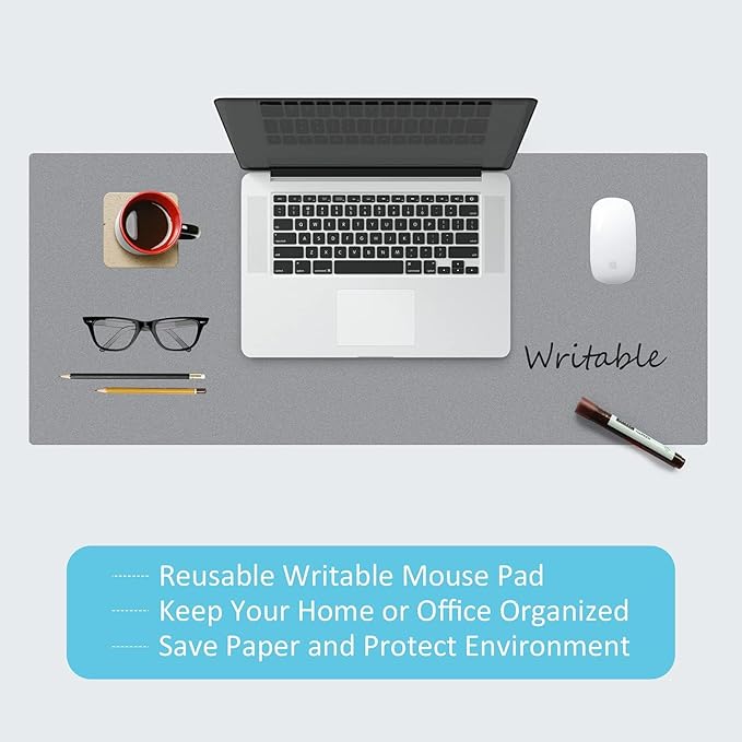Magnetic Dry Erase Desk Mat for Making Plans31.5x15.7 Writable &amp Erasable Desk Mouse Pad with 2 Markers &amp 2 ClothsWaterproof Writing Desk Pad for Office Home School Classroom (Pale Gray)