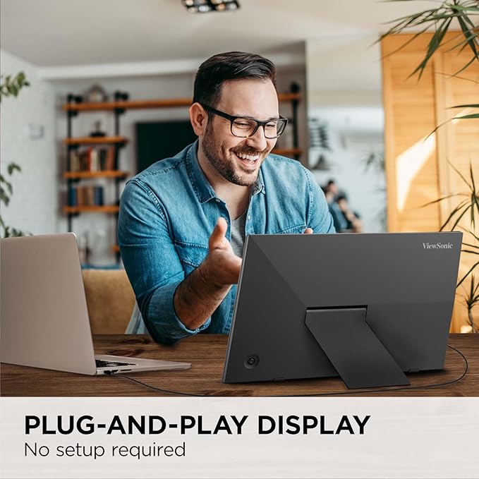 ViewSonic VA1653 16 Inch 1080p FHD IPS Portable Monitor with Eye Care Built-in Stand USB C Mini HDMI and Protective Case External Second Screen for Laptops PC Mac and Gaming Consoles