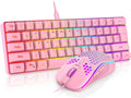 RedThunder 60% Gaming Keyboard and Mouse Combo Ultra-Compact 61 Keys RGB Backlit Mini Keyboard Lightweight 7200 DPI Honeycomb Optical Mouse RGB Wired Gaming Set for PC MAC PS5 Xbox Gamer(Pink)