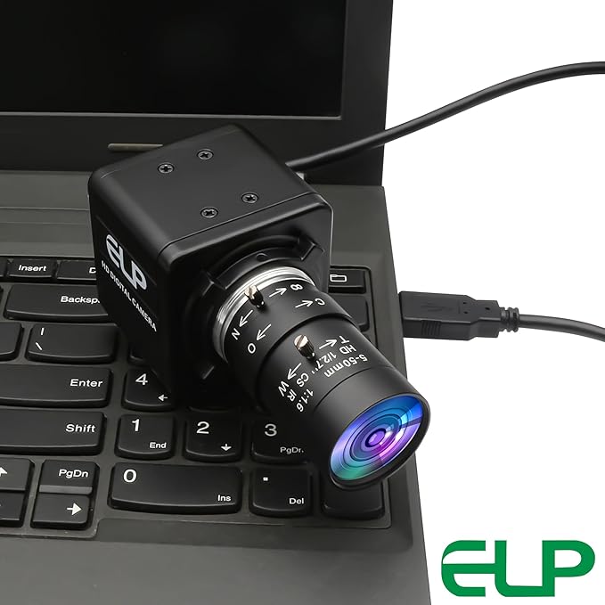 ELP Global Shutter USB Webcam - 1080P 90fps Manual Zoom Variable Focus AR0234 Close-up Camera for Laptop