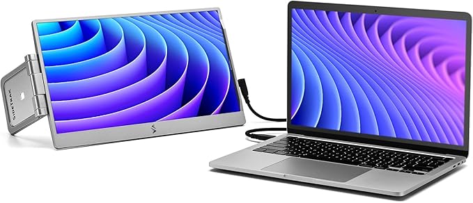 SideTrak Swivel 14 Patented Attachable Portable Monitor for Laptop | FHD TFT Laptop Dual Screen | Mac PC &amp Chrome Compatible | Fits All Laptops | Powered by USB-C® or Mini HDMI (Light Silver)
