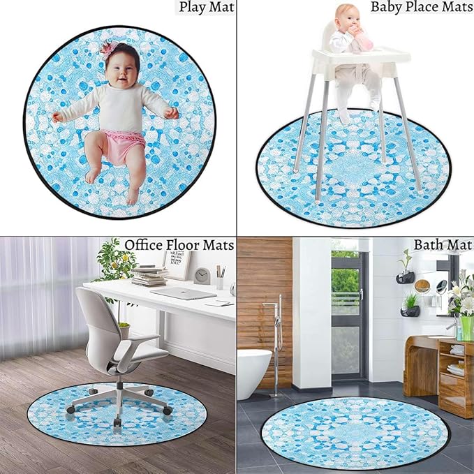 Light Blue Gaming Chair Mat Office Chair Mat for Carpeted Round Area Rug Swivel Chair Mats for Hardwood Floor Oriental Style Pattern in Watercolor Diameter 59 in