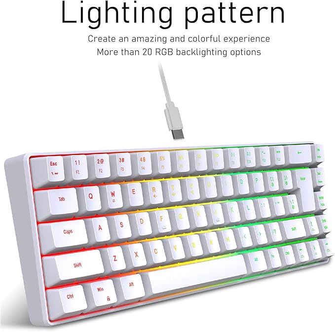 Mechanical Gaming Keyboard V200 68 Keys LED Backlit USB Wired Keyboard Type C USB Gaming Keyboard for IBM PC Win98SE (White)