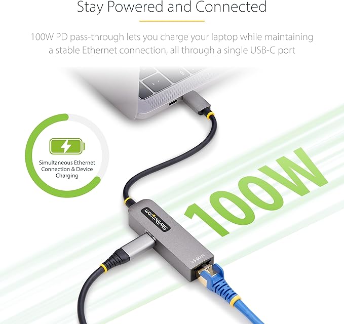 StarTech.com 2.5GbE USB-C to Ethernet Adapter 100W PD Pass-Through NBASE-T NIC USB 3.0 Type-C 2.5G Multi Speed Network