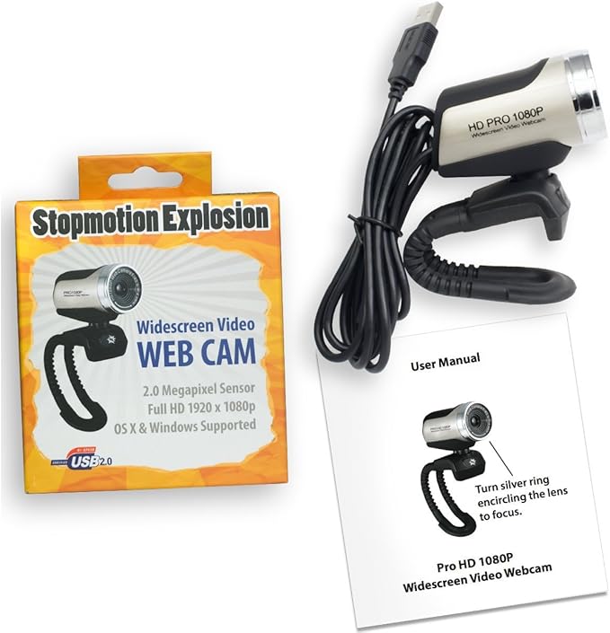 USB 2.0 HD Pro Widescreen Video Full 1080p Webcam with Built in Microphone and Flex Stand for Windows PC Laptops and Apple OS X