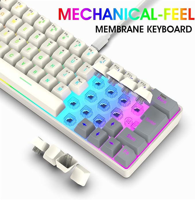 Mechanical Gaming Keyboard with LED Backlits Keyboard 63 Keys Corded Computer Keyboard for Laptop PC Gamers Office Work