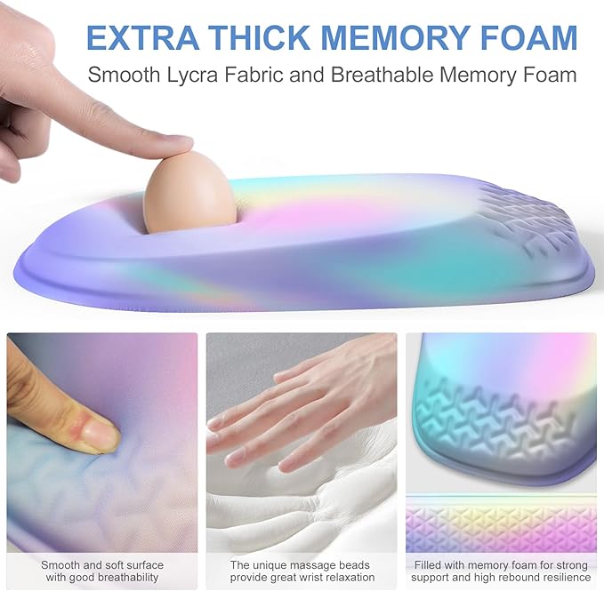 Mouse Pad with Wrist Rest Comfortable Memory Foam Wrist Rest for Computer Keyboard Ergonomic Mouse Pad Set for Easy Typing &amp Pain Relief - Gradient Blue Pink