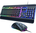 Wired Gaming Keyboard and Mouse Combo 104 Keys All-Metal Panel Rainbow Computer Keyboard with Multimedia Keys Wrist Rest and LED Backlit Gaming Mouse 4200 DPI for Windows PC Gamers (Black)
