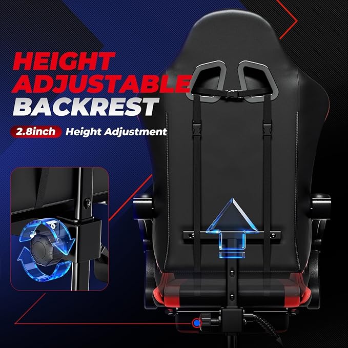 Auto Dynasty Ergonomic Gaming Chair High-Back Office Chair w/Adjustable Lumbar Support Linkage Armrest Headrest &amp Footrest 350LBS Recliner Swivel Computer Game Racing Chair Red/Black