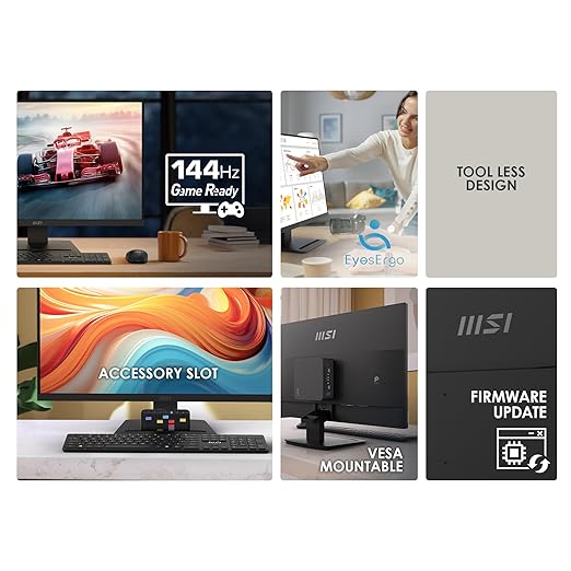 msi PRO MP273L E14 27-inch IPS 1920 x 1080 (FHD) Gaming Office Monitor 144Hz Adaptive-Synch HDR Ready HDMI VGA PortVESA Mountable Tilt 4-Side Slim Bezel1ms Black