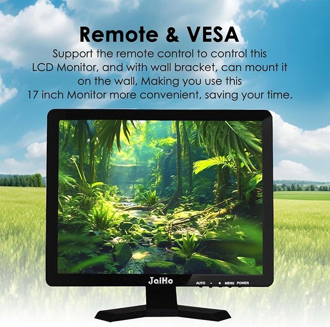 JaiHo 17 Inch PC Monitor TFT LCD Monitor - 1280 x 1024 Resolution 4:3 HDMI Monitor Color Display Screen with HDMI/VGA/BNC/AV/USB Earphone Input Built-in Dual Speakers Black