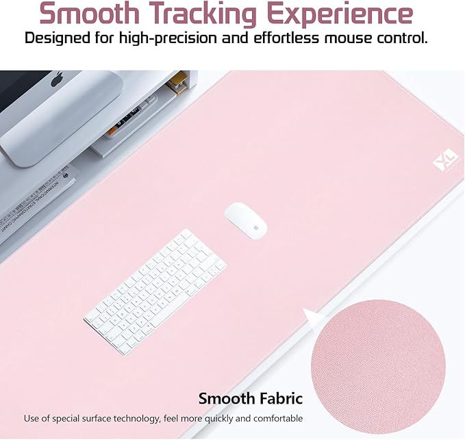Light Pink 2XL Color Mouse Pad - Oversized (36''x18'') Gaming Desk Mat with Non-Slip Base and Stitched Edges - Waterproof and Durable