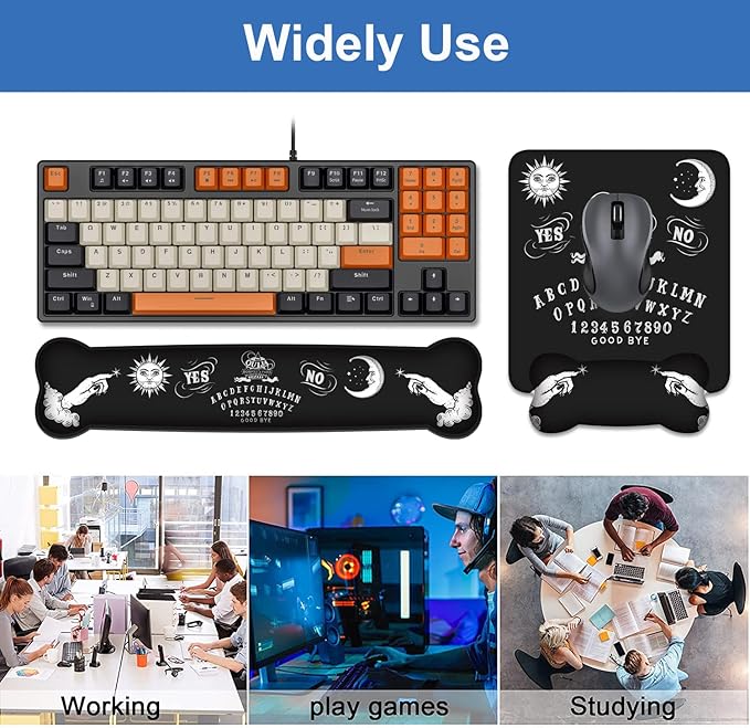Wrist Rest Support Ergonomic Gel Mouse Pad &amp Memory Foam Keyboard Set Non-Slip Rubber PU Base for Home Office Working Studying Easy Typing &amp Pain Relief Ouija Board