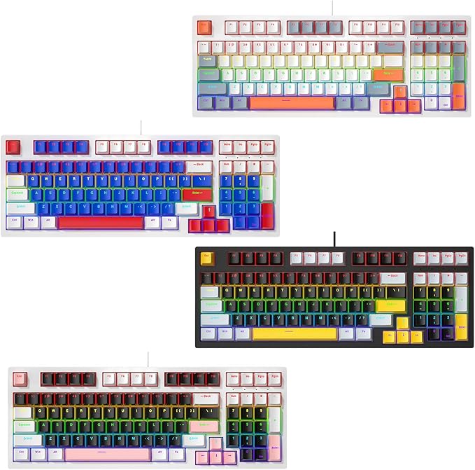 Small 98Keys Mechanical Gaming Keyboard with LED Backlights Ergonomic Keyboard for PC Gamers Office Wire Keyboard