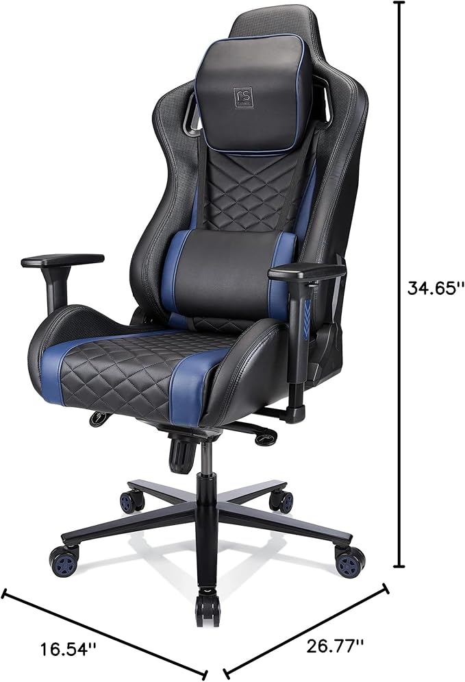 Realspace RS Gaming™ Davanti Vegan Leather High-Back Gaming Office Chair Black/Blue BIFMA Compliant
