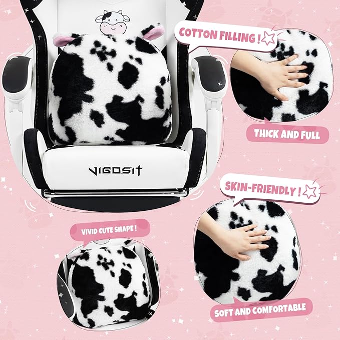Cute Gaming Chair with Cat Paw Lumbar Cushion and Cat Ears Kawaii Pink Computer Chair with Footrest Ergonomic PC Video Anime Gaming Chairs Recliner for Kids Girls Teens (Black&ampWhite)