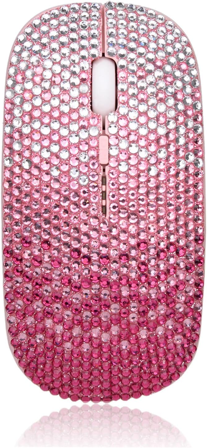WONGS Bling Wireless Mouse Gradient Pink Crystal Rhinestone Rechargeable Wireless Silent Slim Mouse Sparkly Computer Mice with USB for LaptopNotebookPCMacBook - Gradient Pink