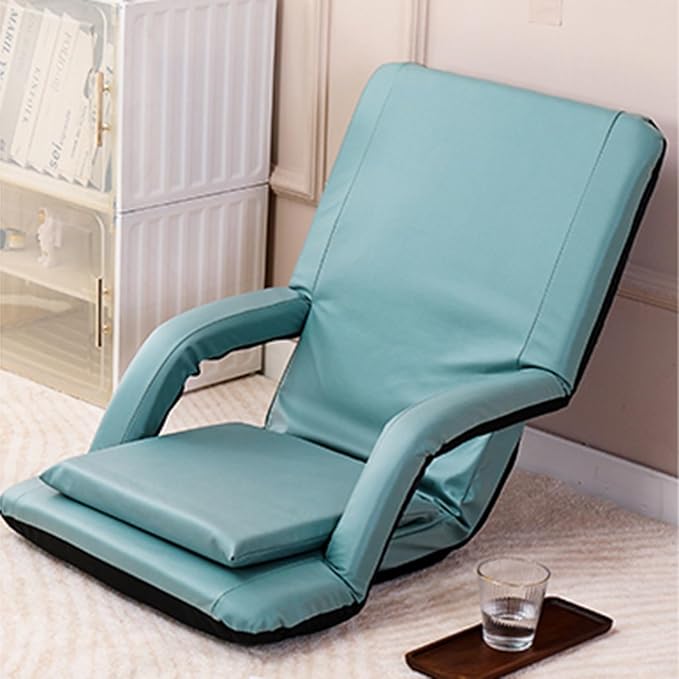Adjustable Floor Chair Chaise Lounge Indoor Folding Lazy Sofa with Armrests Adults Gaming Chairs for Living Room Bedroom(Green)