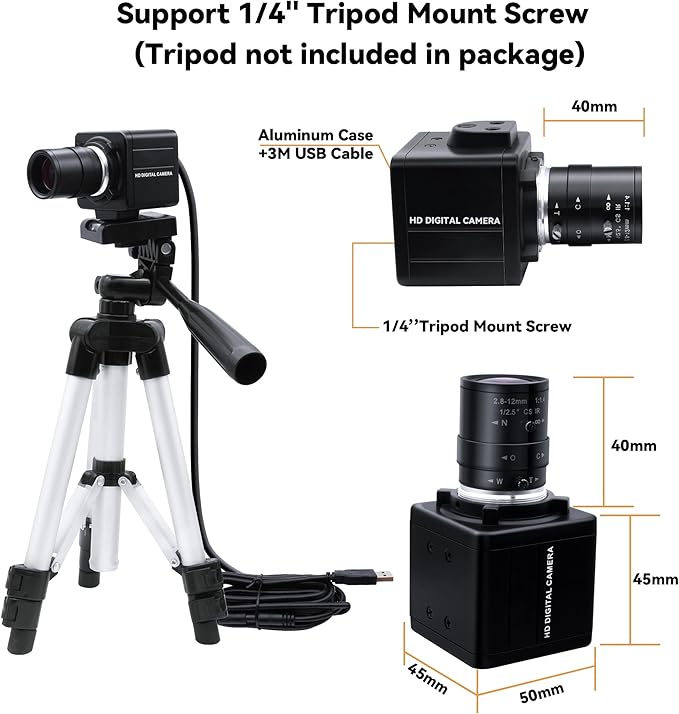 Magnolia 5MP HD USB Camera with 2.8-12mm Varifocal Manual Lens 4X Optical Zoom Webcam with OV5640 Sensor 1944P Computer Camera for PC/Laptop/Raspberry Pi