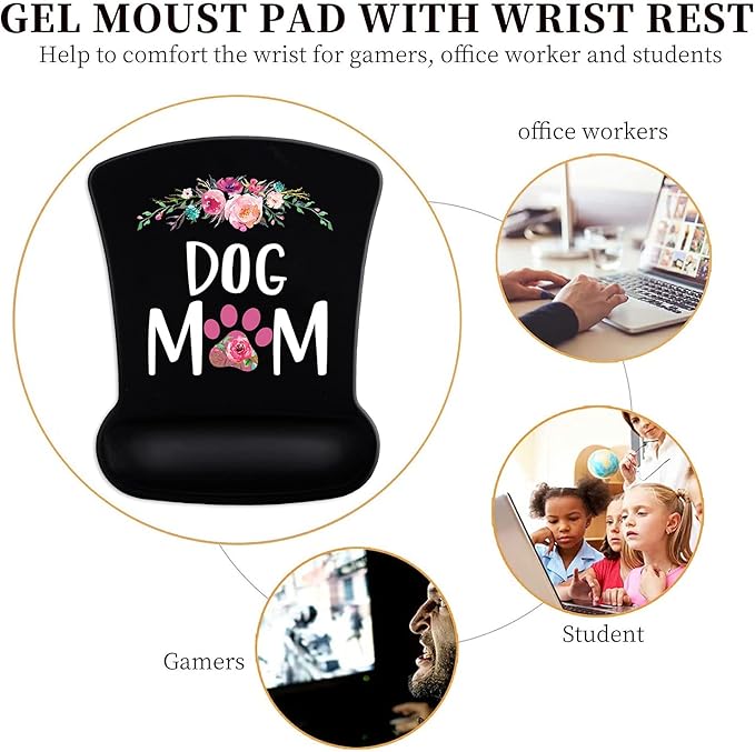 Ergonomic Mouse Pad Wrist Support Gel and Keyboard Wrist Rest Set Dog Mom Floral Design for Laptop Mac Gaming and Office Durable Comfortable and Pain Relief + Coaster