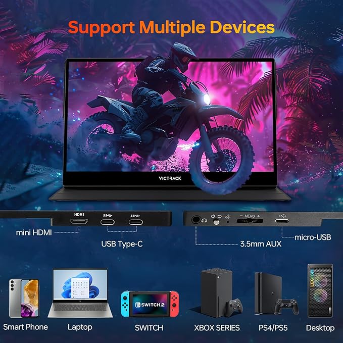 4K UHD Touchscreen Ultra Portable Monitor for Gaming and Designing 13.3“ Slim UHD (3840 x 2160) Touch 100% sRGB Type-C USB &amp Mini HDMI Portable Gaming Monitor with Cover