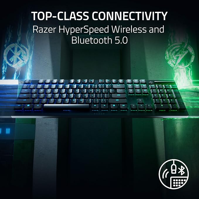 Razer DeathStalker V2 Pro Wireless Gaming Keyboard: Low-Profile Optical Switches - Linear Red - Hyperspeed Wireless &amp Bluetooth 5.0-40 Hr Battery - Ultra-Durable Coated Keycaps - Chroma RGB (Renew