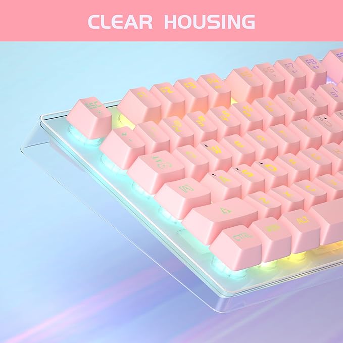 Gaming Keyboard and Mouse Combo K1 RGB LED Backlit Keyboard with 104 Keys Computer PC Gaming Keyboard for PC/Laptop (Pink)